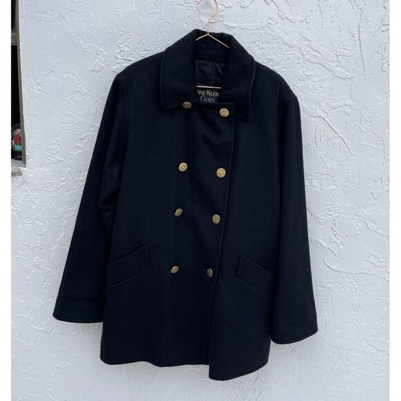 Anne Klein Womens Long Sleeve Double Breasted Coats Jacket Black Sz 14 - Picture 1 of 13
